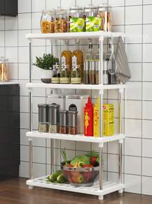 4 niveles, estante de almacenamiento moderno y minimalista independiente para aperitivos para dormitorio, cocina, accesorios de sala de estar, organización y almacenamiento de Home, almacenamiento de baño - Blanco - Ver 3