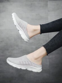 Giày thường ngày màu trơn cho nữ, Giày đế mềm lưới đế xuồng đi bộ hàng ngày, Giày lười - Xám - Xem 4