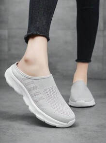 Giày thường ngày màu trơn cho nữ, Giày đế mềm lưới đế xuồng đi bộ hàng ngày, Giày lười - Xám - Xem 6