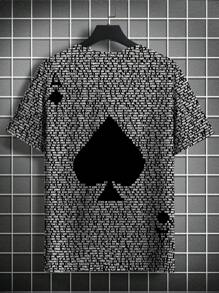 Men's Plus Size Casual Round Neck Short Sleeve Playing Card Print T-Shirt, Summer