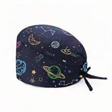 1pc Women Mountain & Water Print Cartoon Graffiti Polyester Printed Scrub Cap, Four Seasons Medical Worker Cap For Doctor, Nurse, Beauty Salon, Veterinary, Anti-Bacterial Dust Free Halloween