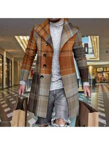 Latest Fashion Hot Plaid Trench Coat For Men, Single Breasted Slim Fit Jacket With Retro Pattern Wool Blend, Formal Pea Jacket - A26黑色 - 查看 8