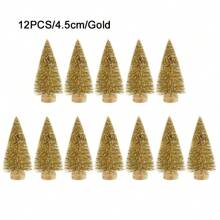12pcs Mini Desktop Christmas Pine Tree Decoration Set, Includes Sisal Rope, Wooden Christmas Trees, Artificial Snow-Flocked Christmas Trees In Blue, Green, Gold, Silver & Olive Green Colors For DIY Party & Home Holiday Decor,Christmas - Small Christmas Tree - View 14