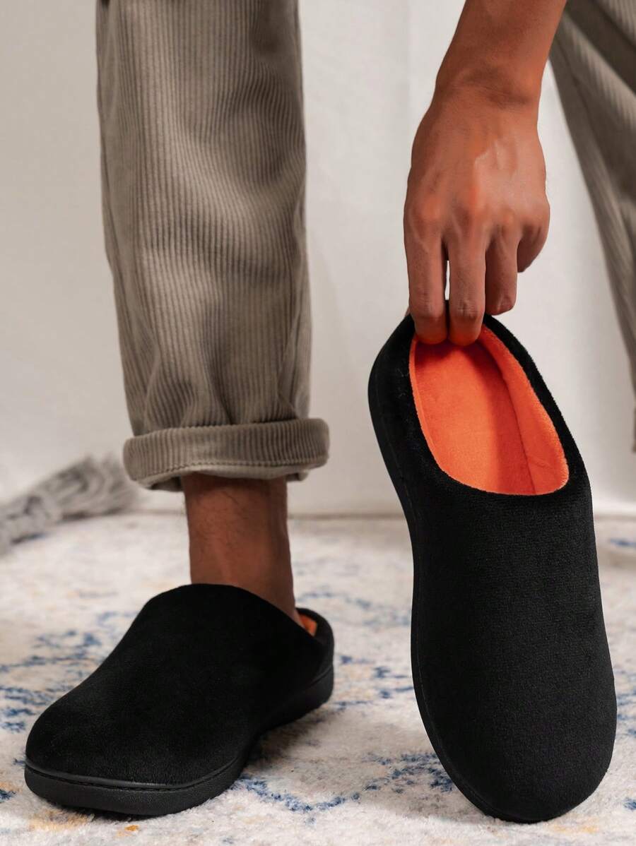 记忆泡沫拖鞋，男女款拼色大码拖鞋 - 黑色 - 查看 1