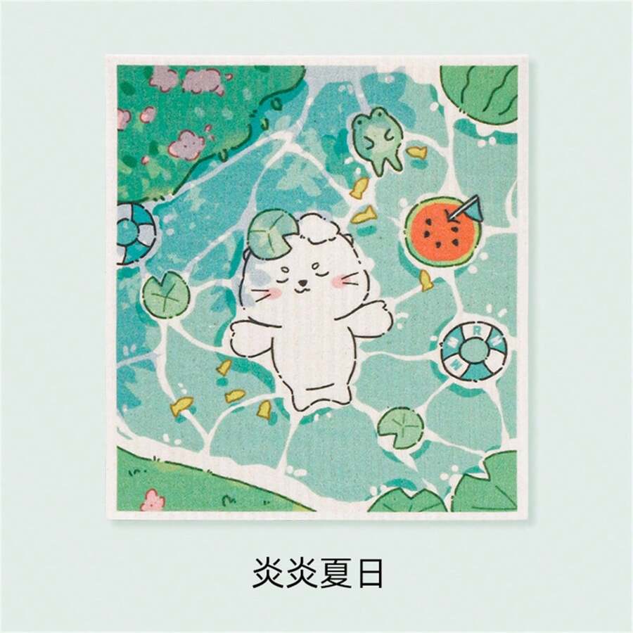 1 Piece Of Classic Wood Pulp Dishwashing Cloth Absorbent Scouring Cloth