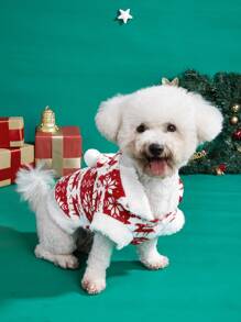 1 件宠物圣诞元素图案连帽衫，适合猫狗，时尚 Ins 风格，秋冬 - 紅白色 - 查看 2
