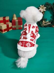 1 件宠物圣诞元素图案连帽衫，适合猫狗，时尚 Ins 风格，秋冬 - 紅白色 - 查看 3