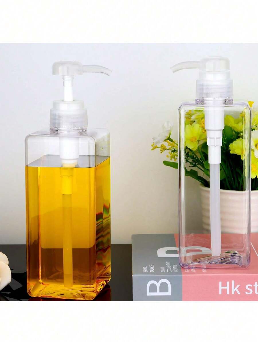 250ml/450ml 可再填充方形塑料乳液分配瓶,适用于精油、乳液、洗发水、浴室旅行、透明家居浴室装饰秋季装饰返校 - 無色 - 查看 1
