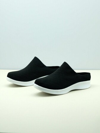 Women's Black & White Half Vamp Slip-On Casual Air Cushion Shock-Absorbing Running Shoes, Sports/Dance/Nursing/Shake Shoes