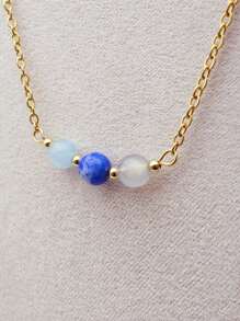 1 件天然水晶玛瑙石定制您最喜欢的三石项链 DIY 手工设计水晶珠首饰缓解焦虑和压力水晶首饰礼物送给女性疗愈石项链完美礼物送给婚礼舞会装饰 - 金色 - 查看 6