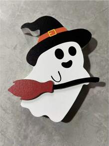 Cute Ghost Halloween Indoor Decoration, Multi-Layered Wooden Tray Decor, Witch Broom, Pumpkin Pie Party Home Display,Christmas