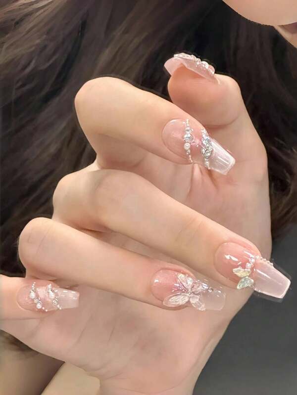10 PCS Phototherapy Handmade Butterfly Eye Minimalist Sexy Rhinestone Fake Nails Press On Nails