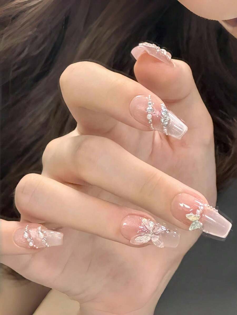 10 Pcs Phototherapy Handmade Butterfly Eye Minimalist Sexy Rhinestone Fake Nails Press On Nails Nail Supplies Nails