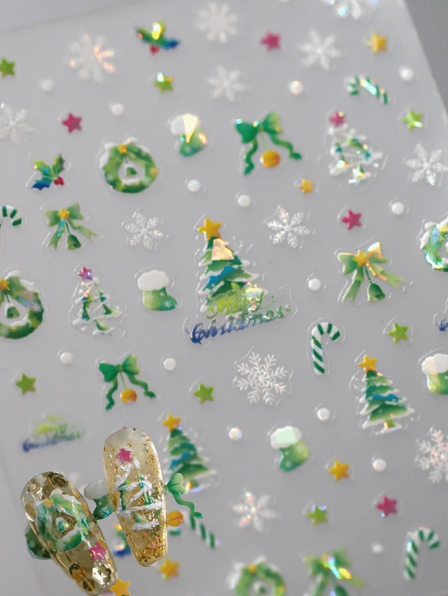 1 miếng dán móng tay hình cây thông Noel có keo dán trang trí móng tay - Nhiều màu - Xem 1