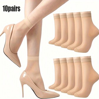 10 Pairs Women's Casual Breathable Ultra-Thin Short Socks, Soft And Breathable, Elegant Nylon Stockings And Comfortable Socks Perfectly Match, 2 Skin Tones
