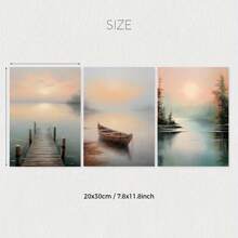 3 件套湖泊、船只和海岸线油画艺术装饰、复古艺术印刷品、乡村风景家居装饰、宁静自然艺术、无框帆布海报、卧室、走廊墙壁艺术、理想礼物、房间装饰 - 3PCS - 查看 14