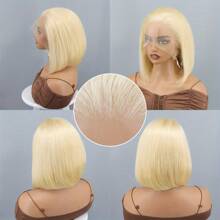 13x4 transparente 613 blonde Honigfarbe gerade Bob Spitzenfrontinets für Frauen, 180% Dichte brasilianisches Echthaarperücke blonde Bob Perücke, kurze gerade Spitzenfront Bob Perücke - Blonde - Übersicht 5