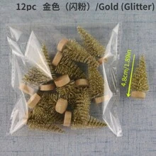 12pcs/Pack Mini Artificial Pine Christmas Trees, Multiple Colors (Blue, Light Green, Green, White, Gold, Silver), Home, Party, Office, Garden Decor, Christmas Decoration, DIY Miniature Snowy Scene Craft Ornaments,Christmas - 12pcs Small Christmas Tree - View 6