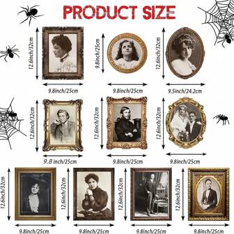 10pcs/Set Halloween Decoration 3D Moving Portrait Pictures, Halloween Horror Gothic Posters, Scary Ghost Haunted Mansion Decor For Halloween Party Wall Door (Frameless),Christmas