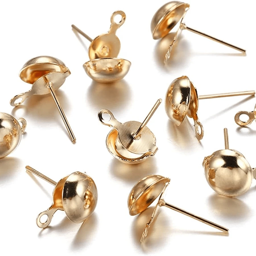 6mm Gold Half Ball Earring Base With 100 Units - Vàng - Xem 1