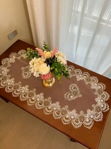 1pc Oval-Shaped Lace Net Table Cloth, Polyester Fiber, European Style, Heat-Resistant And Dust-Proof, Suitable For Dining Table, Coffee Table, Daily Party, Wedding And Holiday Use - Two-color Phoenix Tail - View 5