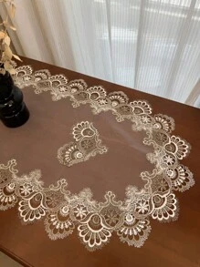1pc Oval-Shaped Lace Net Table Cloth, Polyester Fiber, European Style, Heat-Resistant And Dust-Proof, Suitable For Dining Table, Coffee Table, Daily Party, Wedding And Holiday Use - Two-color Phoenix Tail - View 4
