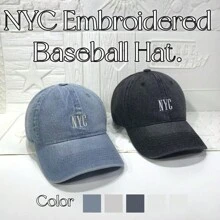 全新春季老爹帽时尚百搭牛仔帽纽约刺绣休闲街头服饰刺绣防紫外线四季皆宜 - 淺藍色 - 查看 3