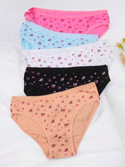 7 piezas/paquete calzones de unicolor sexy para damas, tela algodón, cómodos y confortables, ( los colores se envían al azar)