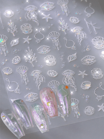 1 Sheet Shell Printed Nail Stickers With Adhesive Back, Nail Decorations
