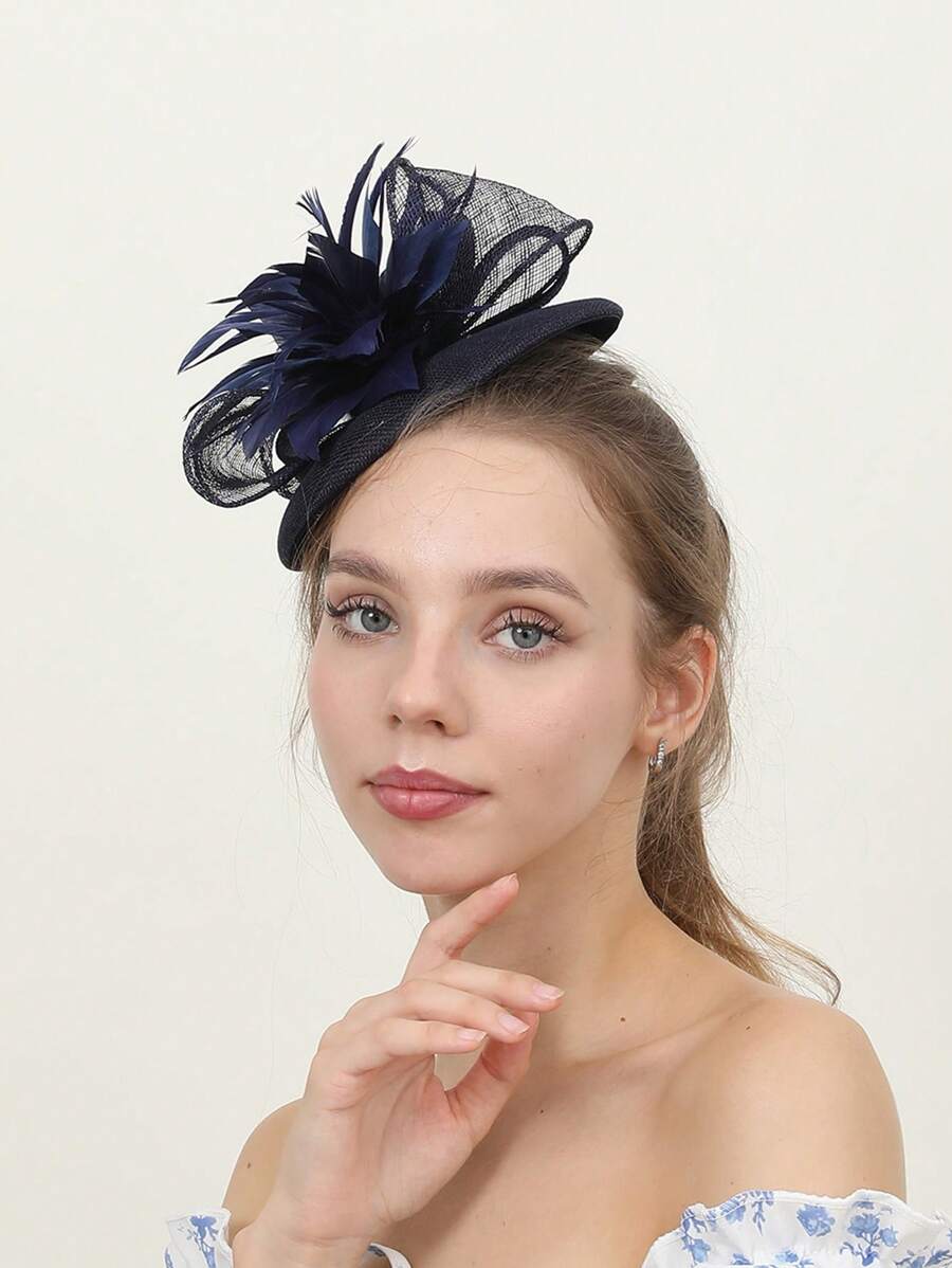 1pc Women Feather Flower Topper Derby Tiara Headband For Tea Party