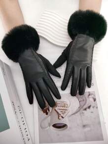 1pair Women Multi-Color Solid Elegant Casual Streetwear Polyester Full Finger Gloves With Fringe Edges, Touchscreen, Suitable For Party, Date Night, Casual Outdoor, Fall/Winter - A - View 1