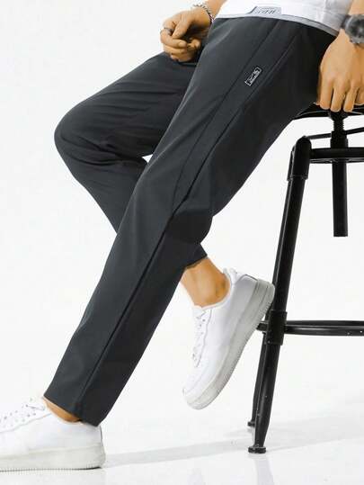 Men's Cool Zipper Pocket Drawstring Waist Trousers, Fall