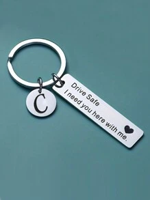 Drive I Need You Here With Me 钥匙扣字母表首字母不锈钢钥匙链环礼物送给他/她男朋友/丈夫情人节