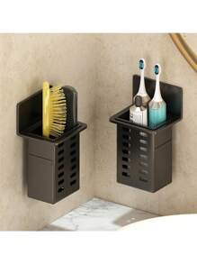 1 Giá để bàn chải đánh răng treo tường, Giá để đồ phòng tắm, Hộp đựng kem đánh răng & bàn chải đánh răng đa năng trong phòng tắm, Phụ kiện phòng tắm - 1 giá đựng đồ màu đen - Xem 3