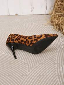 Women's Pointed Toe Leopard Print Stiletto High Heel Shoes, Minimalist & Comfortable For Work, Commute And Casual