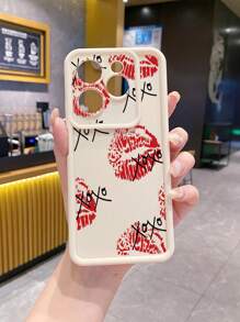 1pc Red Lip Camera Shock-Resistant Phone Case Compatible With Apple/Galaxy/Infinix/Redmi/OPPO/VIVO/Realme/