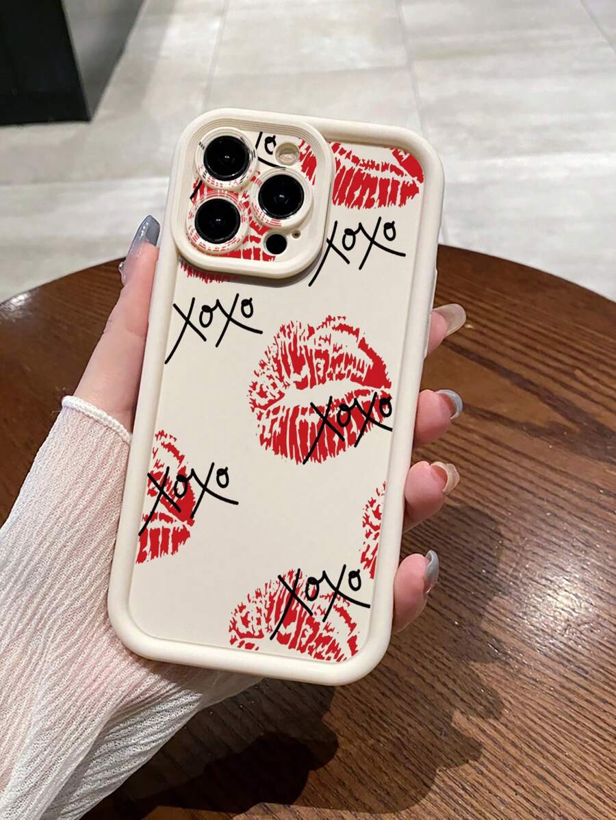 1pc Red Lip Camera Shock-Resistant Phone Case Compatible With Apple/Galaxy/Infinix/Redmi/OPPO/VIVO/Realme/