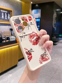 1pc Red Lip Camera Shock-Resistant Phone Case Compatible With Apple/Galaxy/Infinix/Redmi/OPPO/VIVO/Realme/