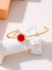 1 chiếc vòng tay bằng nhựa khảm đá hình lục giác cổ điển, quà tặng thời trang cho phụ nữ - Vòng tay kim cương hình lục giác - Xem 10