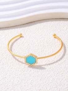 1 chiếc vòng tay bằng nhựa khảm đá hình lục giác cổ điển, quà tặng thời trang cho phụ nữ - Vòng tay kim cương hình lục giác - Xem 3