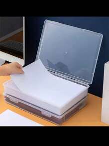 Clear Plastic A4 Document Organizer With Lid - Office File Storage Box For Papers And Books - Clear - View 4