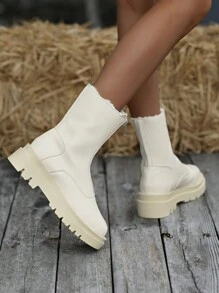 女士时尚保暖内衬休闲高帮靴 - 米色 - 查看 7