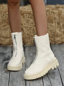 女士时尚保暖内衬休闲高帮靴 - 米色 - 查看 4