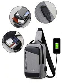 1pc Multi-Function Crossbody Chest Bag, Nylon Multi-Functional Chest Pack Shoulder Bag With Charging Port, Multi-Compartment, Contrast Color Nylon Large Capacity Shoulder Bag Chest Bag, Multiple Pockets, Adjustable Strap, Thigh Bag, Camping, Holiday Essential - Grey - View 14