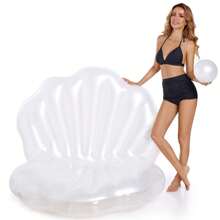 1 Pc Inflatable Seashell Pool Float, 63" L Blow Up Giant Clam Floatie With Pearl Ball, Shell Pool Floating Ride On Raft Chair For Swimming Pool Summer Beach Party For Adults Can Be Used For Taking Photos, Beach Essentials, Beach Accessories - Multicolor - View 5