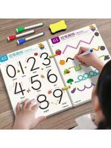 1 Set Of 32 Pages Reusable Thinking & Enlightenment Movement Magic Practice Tracing Workbook Montessori Painting Educational Control Training