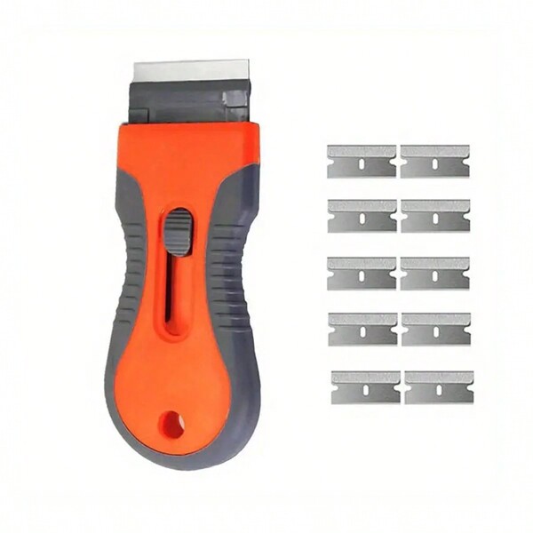 Razor Blade Scrape Tool With 10pcs Extra Blades, Scraper Tool, Razor Blade Retractable, Paint Stripping Tool, Cleaning Tool For Removing Labels, Stickers, Decals, Paint From Glass And Stovetop,Tools For Men