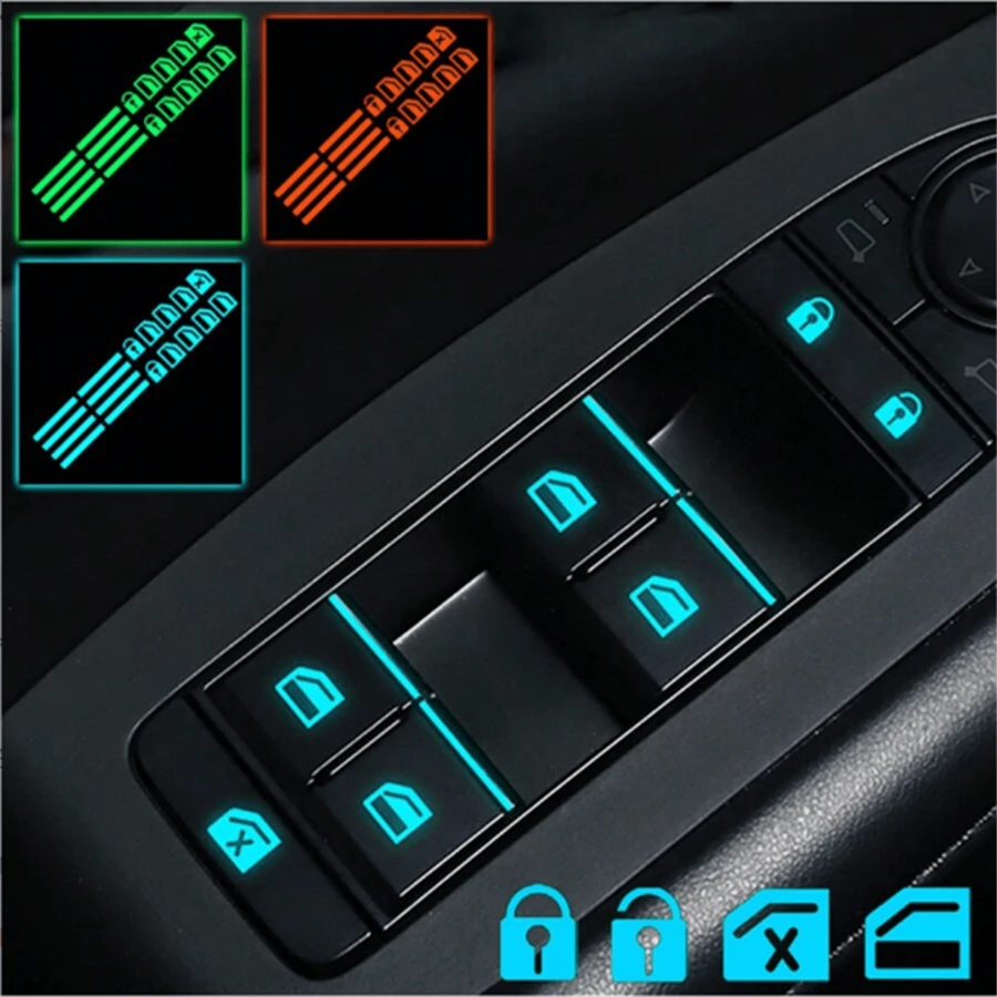 18 pegatinas pequeñas de botones de control de ventana, pegatinas reflectantes fluorescentes dentro del coche