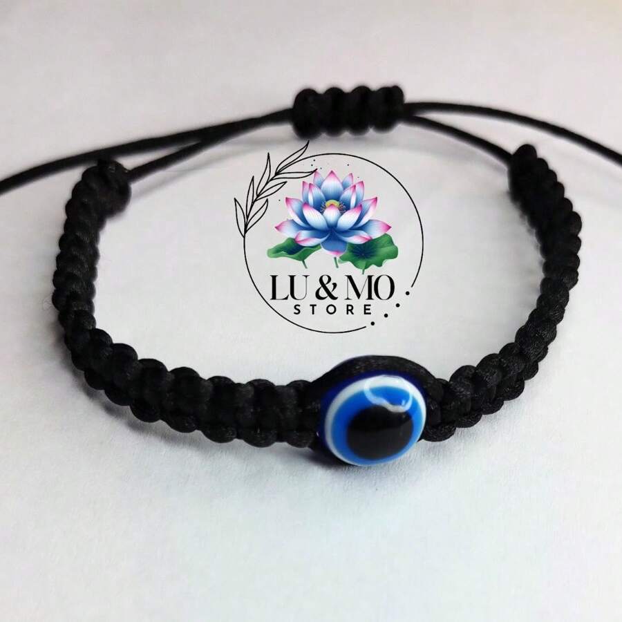 Adjustable Evil Eye Macramé Bracelet - màu đen - Xem 1