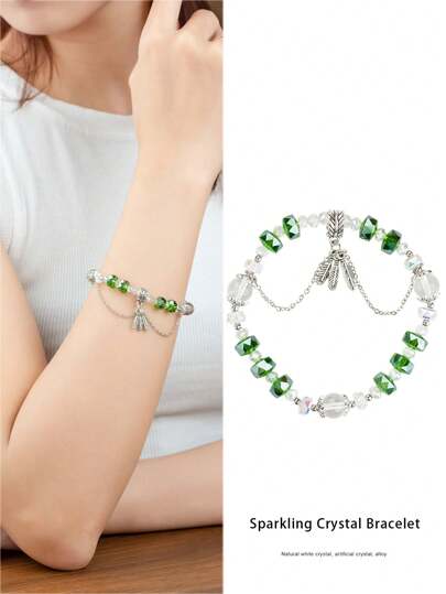 VE [VE]1pc High-Quality Natural White Crystal Beads Bracelet, Paired With Synthetic Crystal, Brilliant And Lustrous, Meaning Purity And Elegance. Exquisite Craftsmanship, Adding A Luxurious Feel To Life, An Ideal Choice For Pursuing Quality And Personalized. Jewelry Color Is Random